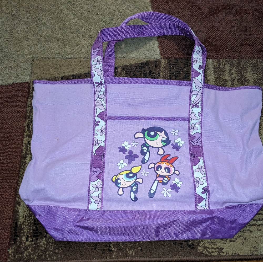 Large Vintage Powerpuff Girls Bag Purple Overnight Bag Tote Bubbles Blos…